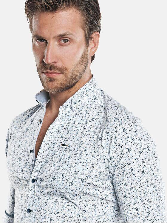 emilio adani Herren Modisches Langarmhemd mit All-Over Druckmusterung Blau 30084
