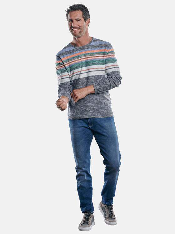 engbers Herren Gestreifter Rundhalspullover Saphirblau 30434