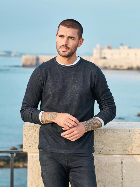 emilio adani Herren Pullover uni Schwarz 35621