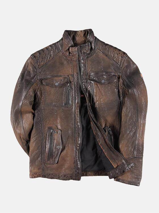 emilio adani Herren Rustikale Lederjacke Braun 30190