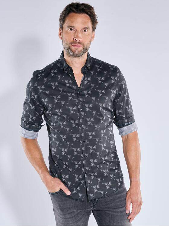 ENGBERS GERMANY Herren Langarm-Hemd gemustert Schwarz 39575