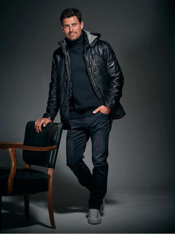 ENGBERS GERMANY Herren Lederjacke aus Materialmix Schwarz 35439