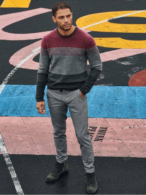 emilio adani Herren Pullover mit Blockstreifen Grau 32349