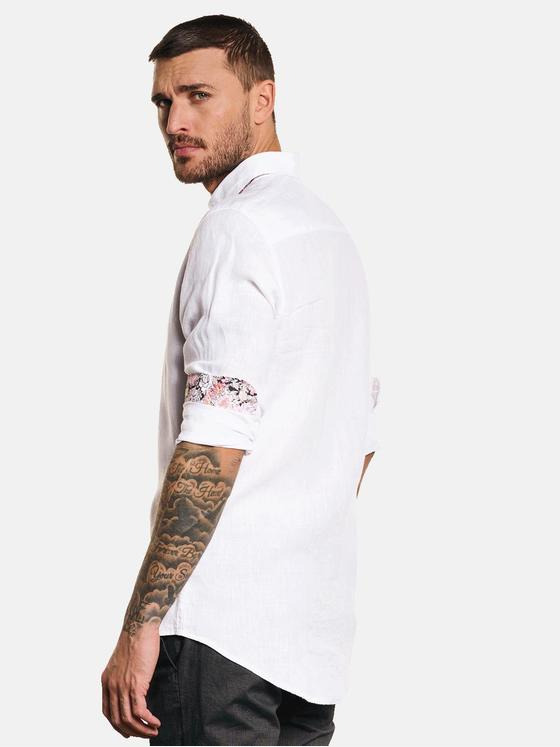 emilio adani Herren Langarm-Hemd aus Leinen Weiß 33090