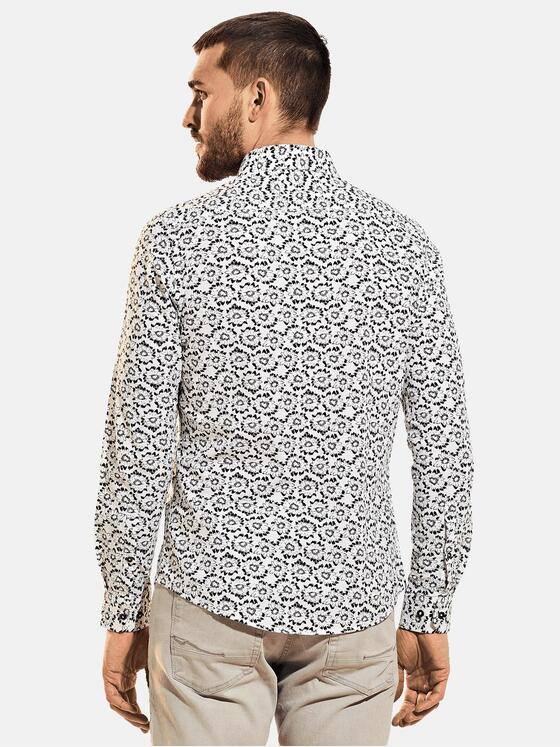 emilio adani Herren Modisches Langarmhemd mit floraler Musterung Schwarz 31542