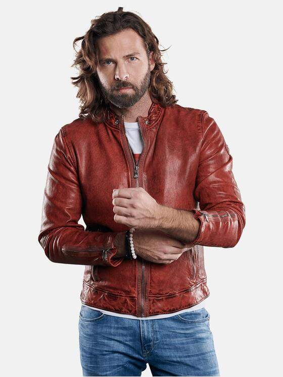 emilio adani Herren kernige Lederjacke mit Hingucker-Garantie Rot 29145