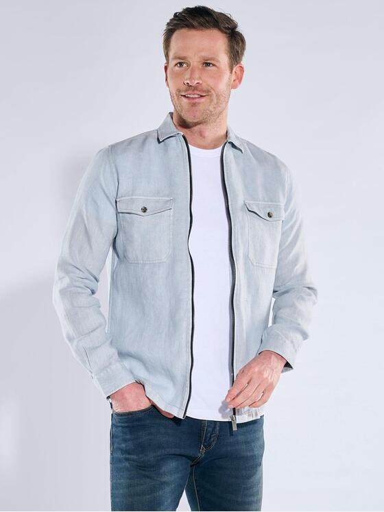 engbers Herren Leinen Overshirt mit Zipper Hellblau 40211