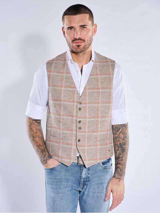 emilio adani Herren Sakkoweste mit Karo-Muster Beige 40315
