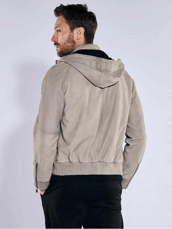 emilio adani Herren Lederjacke mit abnehmbarer Kapuze Beige 36516