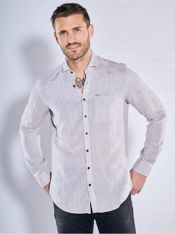 emilio adani Herren Langarm-Hemd aus Leinen Beige 38557