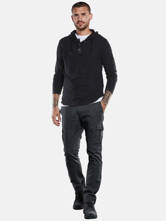 emilio adani Herren Langarm-Shirt mit Kapuze Schwarz 33743