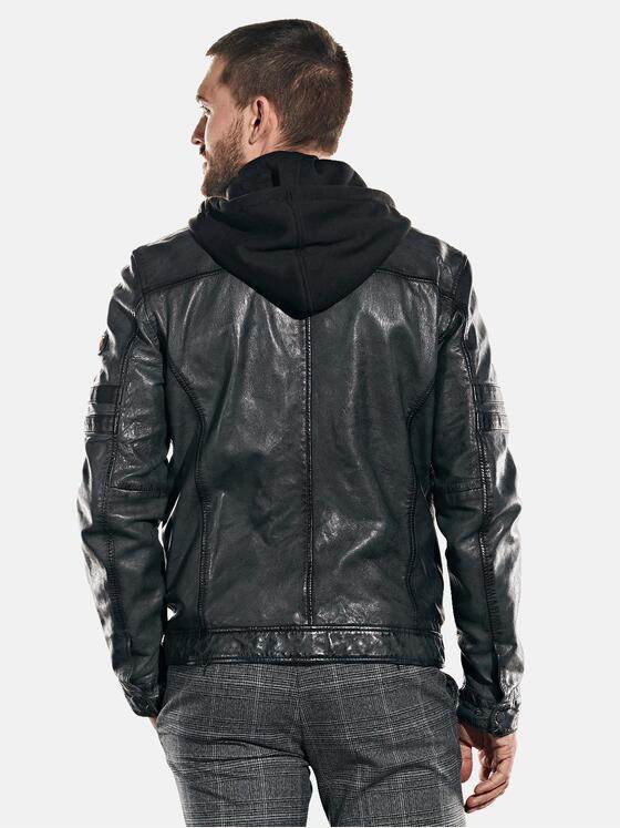 emilio adani Herren Lederjacke mit abnehmbarer Kapuze Grau 31880