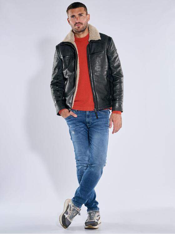 emilio adani Herren Lederjacke mit Umlegekragen Grau 39276