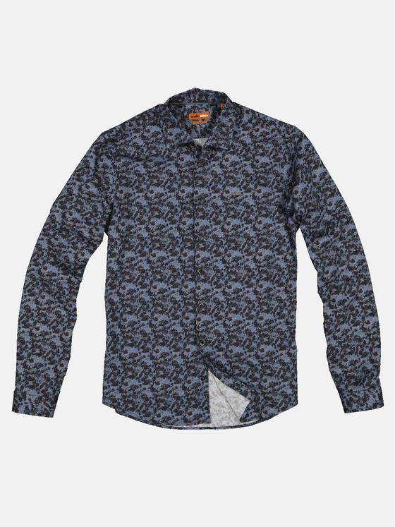 emilio adani Herren Langarm-Hemd mit floralem Print Grau 32056