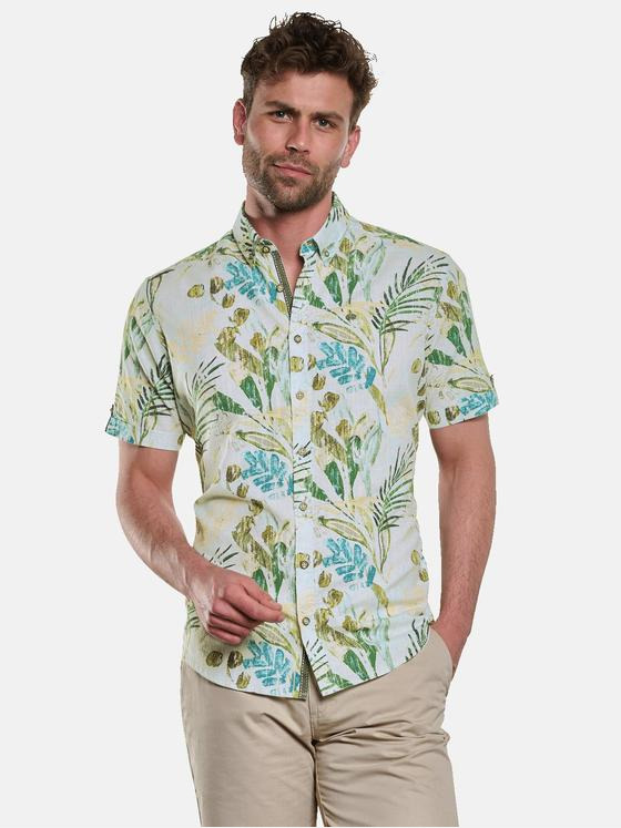 engbers Herren Kurzarm-Hemd mit Floralprint Grün 33062