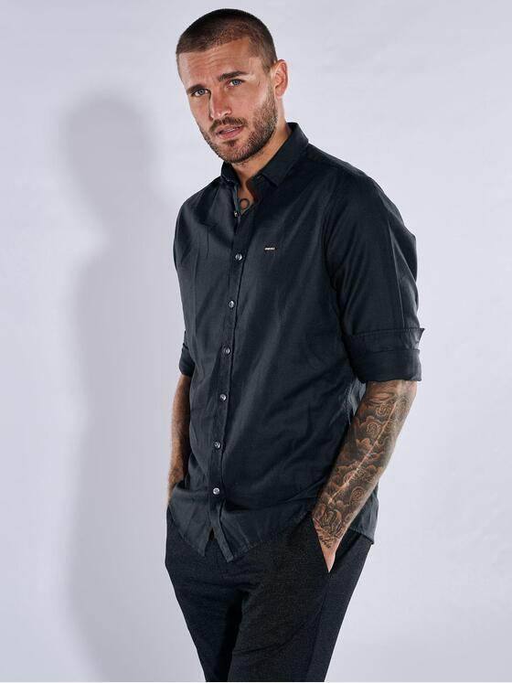 emilio adani Herren Hemd uni Schwarz 37569