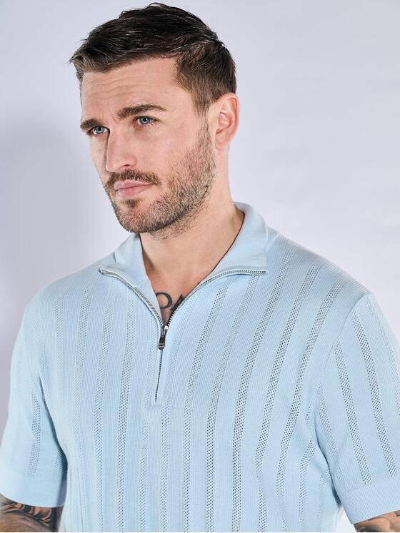 emilio adani  Herren T-Shirt mit Zipper Hellblau 38707