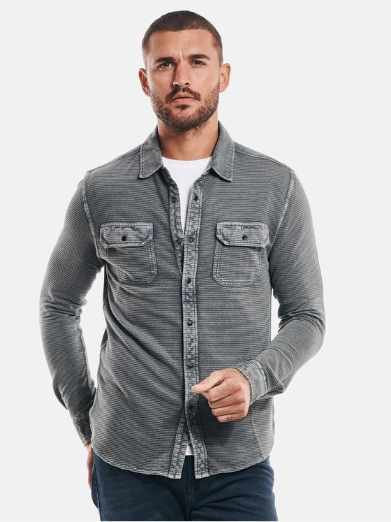 emilio adani Herren Langarm-Hemd strukturiert Grau 32453