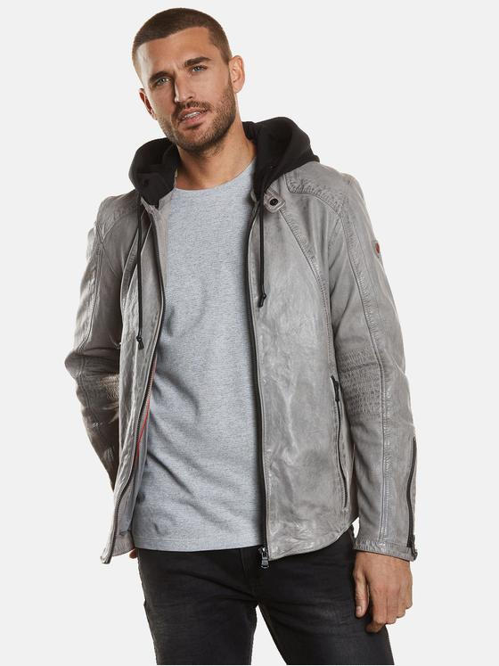 emilio adani Herren Lederjacke mit abnehmbarer Kapuze Grau 34219