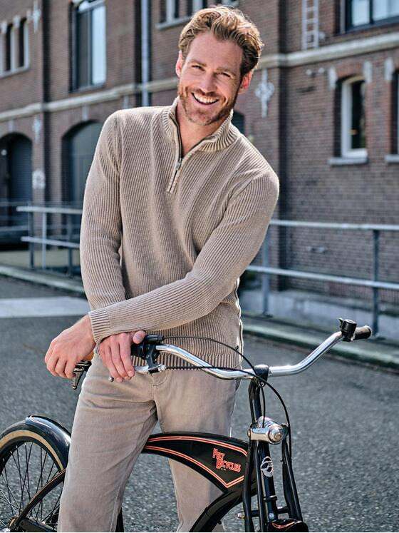 engbers Herren Pullover mit Rippstruktur Beige 39543