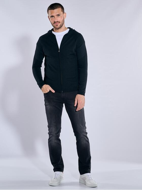emilio adani Herren Cardigan mit Kapuze Schwarz 37398