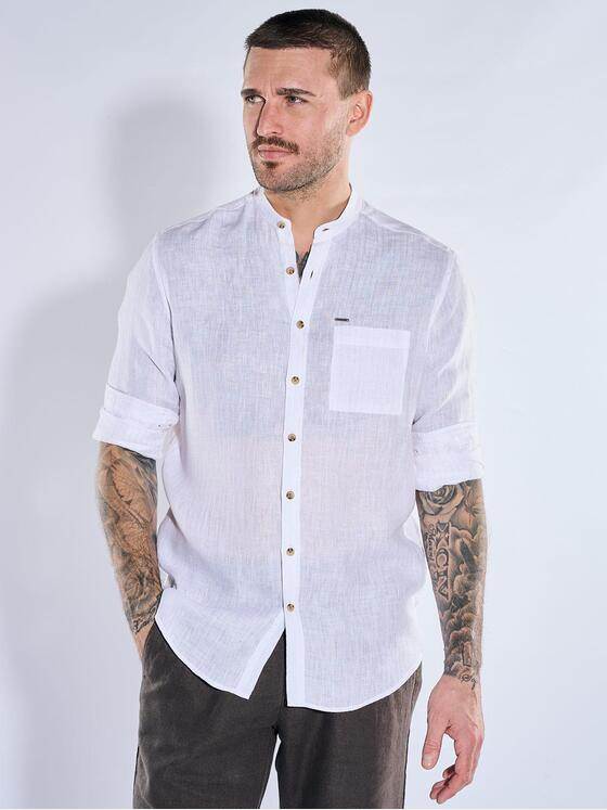 emilio adani Herren Hemd aus 100% Leinen Naturweiss 40337