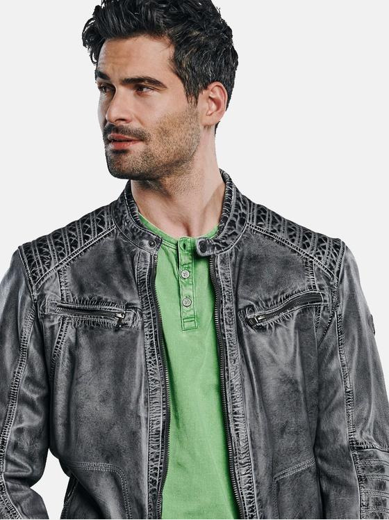 engbers Herren Lederjacke im Bikerstyle Grau 31748