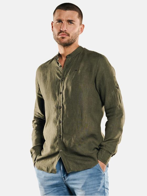 emilio adani Herren Langarm-Hemd aus Leinen Grün 33084