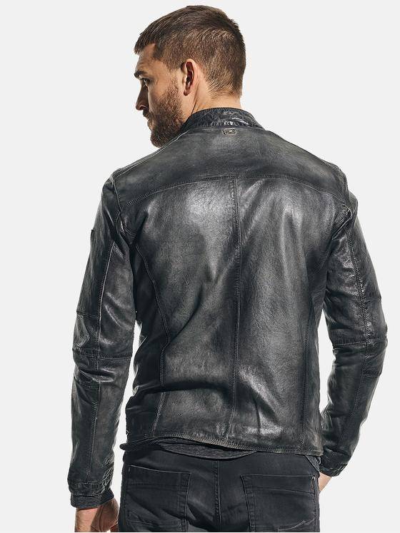 emilio adani Herren Rustikale Lederjacke im Bikerstyle Grau 31045