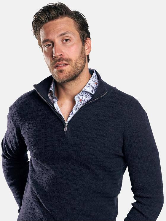 emilio adani Herren Strickpullover mit Reißverschlusskragen Blau 30471