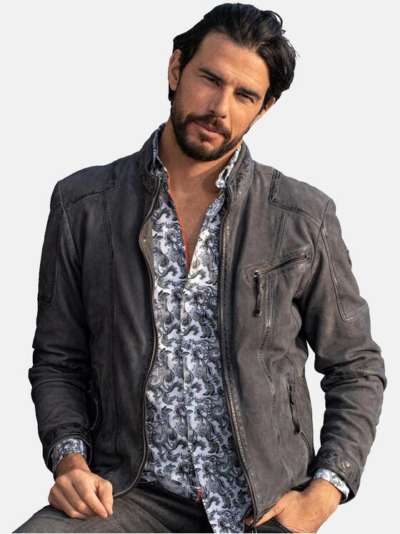 emilio adani Herren Lederjacke in Verloursqualität Grau 32563