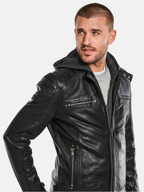 emilio adani Herren Lederjacke mit Sweat-Inlet Schwarz 34074