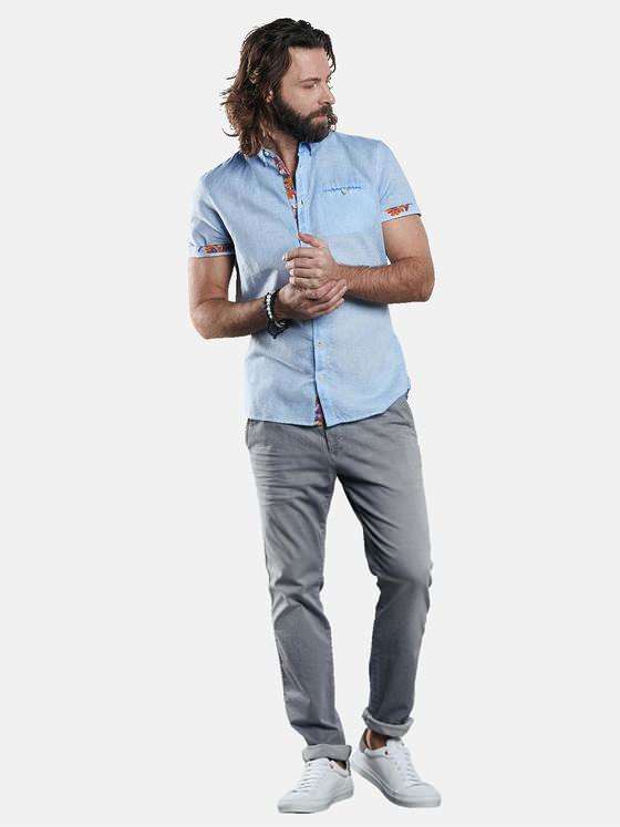 emilio adani Herren Kurzarmhemd mit floralen Kontraststoffdetails Blau 29771