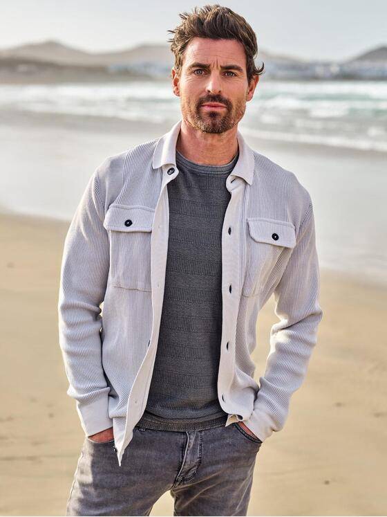 engbers Herren Modisches Strick Overshirt Silbergrau 40479