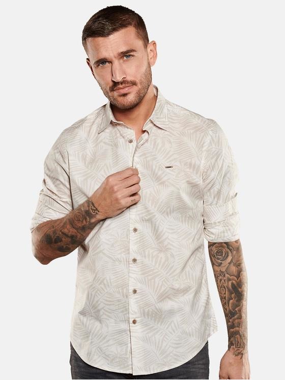 emilio adani Herren Langarm-Hemd gemustert Beige 35117