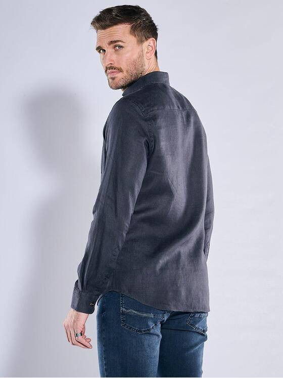 emilio adani Herren Langarm-Hemd aus Leinen Blau 38560