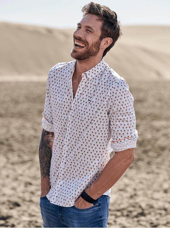 emilio adani Herren Sommerlich bedrucktes Langarmhemd Orange 29689