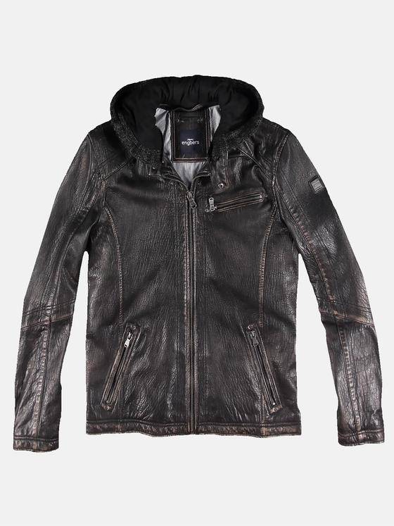 engbers Herren Lederjacke mit Strickkapuze Anthrazit 30216