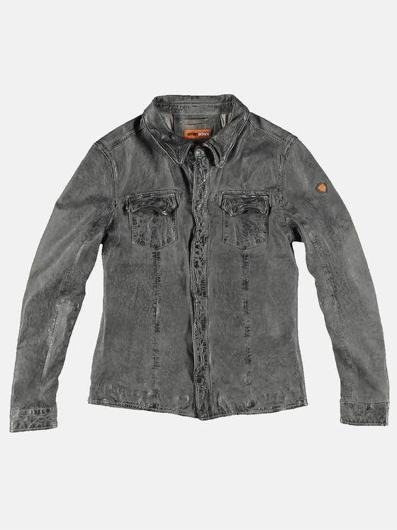 emilio adani Herren Lederhemd im used-Look Grau 31763