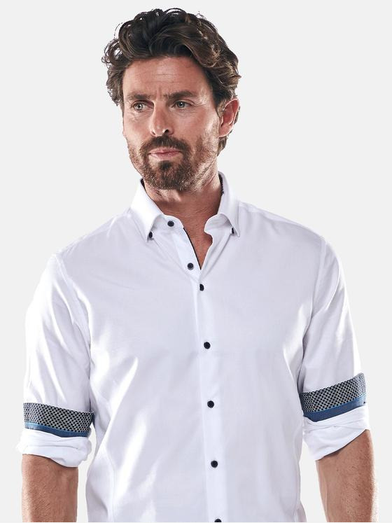 ENGBERS GERMANY Herren Dezent gemustertes Langarmhemd Reinweiss 30530