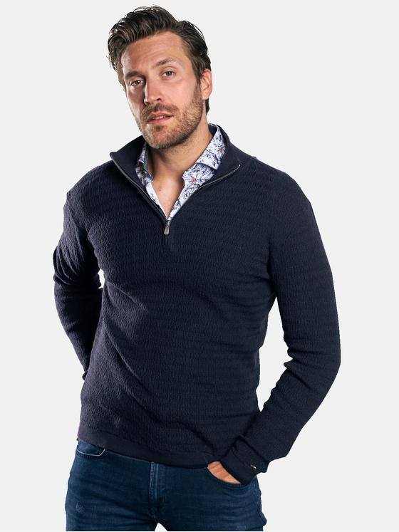 emilio adani Herren Strickpullover mit Reißverschlusskragen Blau 30471
