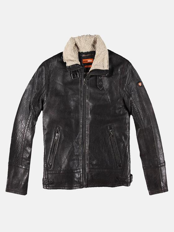 emilio adani Herren Lederjacke mit gebrauchter Oberfläche Schwarz 30211