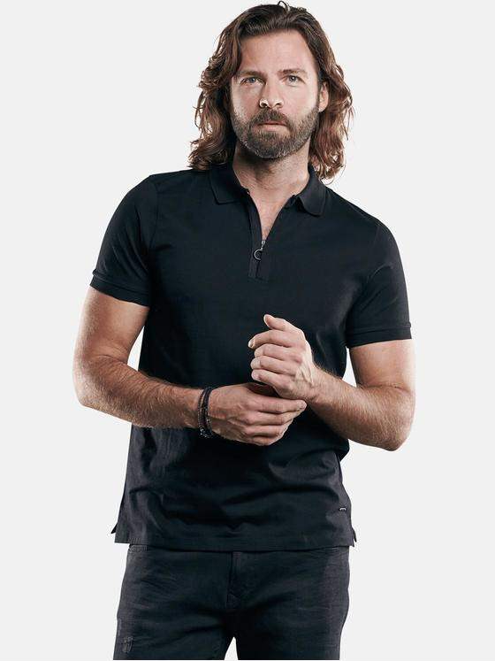 emilio adani Herren Poloshirt mit Zipper-Kragen Schwarz 28973