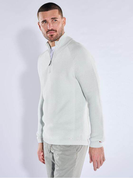 emilio adani Herren Stehkragen-Pullover mit Reißverschluss Hellgrau 40465