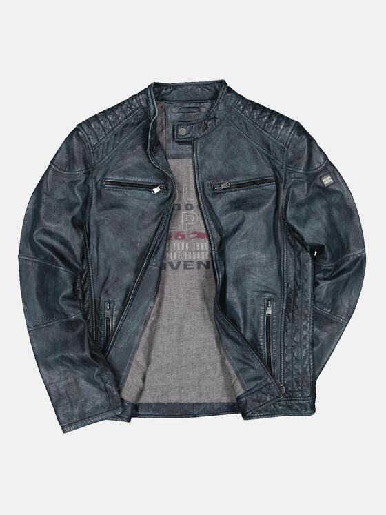 engbers Herren Lederjacke mit Steppelementen Petrolblau 32590
