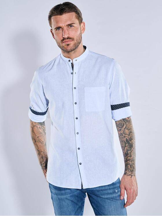 emilio adani Herren Langarm-Hemd mit Stehkragen Blau 38901