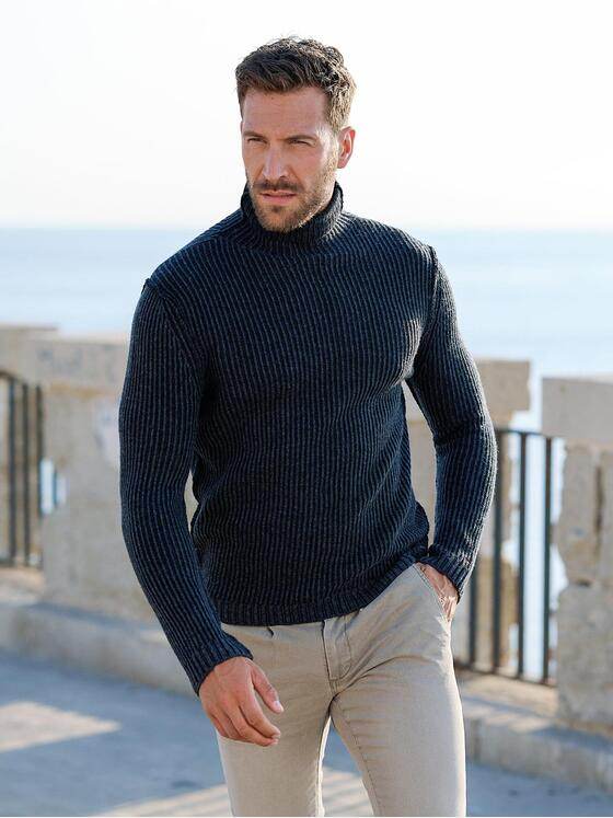 emilio adani Herren Pullover mit Rollkragen Schwarz 37980