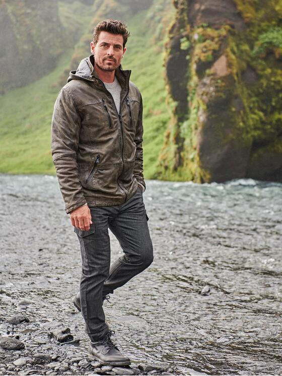 engbers Herren Lederjacke mit abnehmbarer Kapuze. Grün 35441