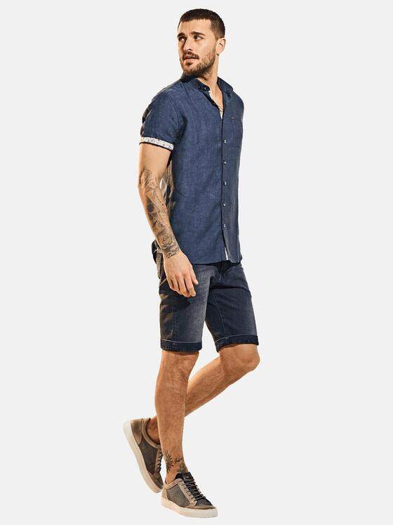 emilio adani Herren Kurzarm-Hemd aus Leinenstoff Blau 31672