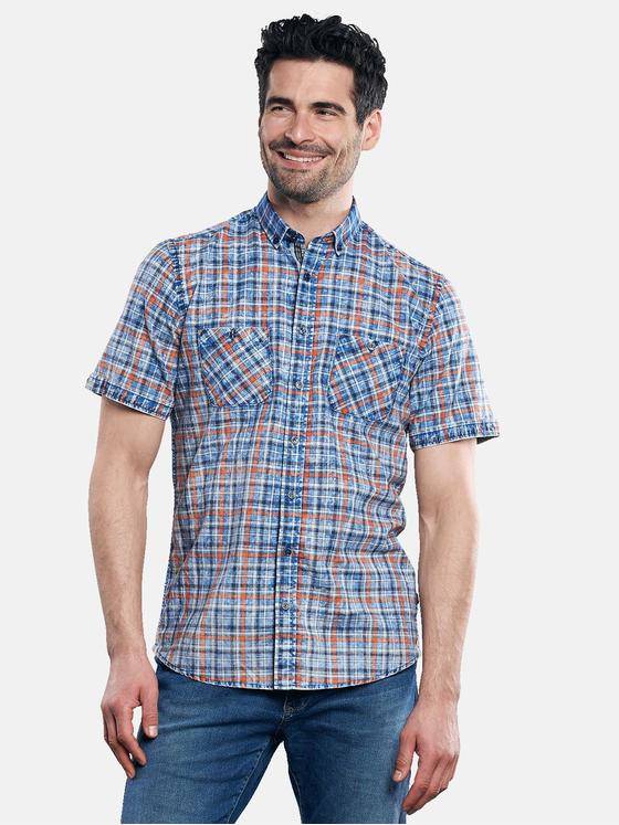 engbers Herren Halbarmhemd im Karodesign Blutorange 31043